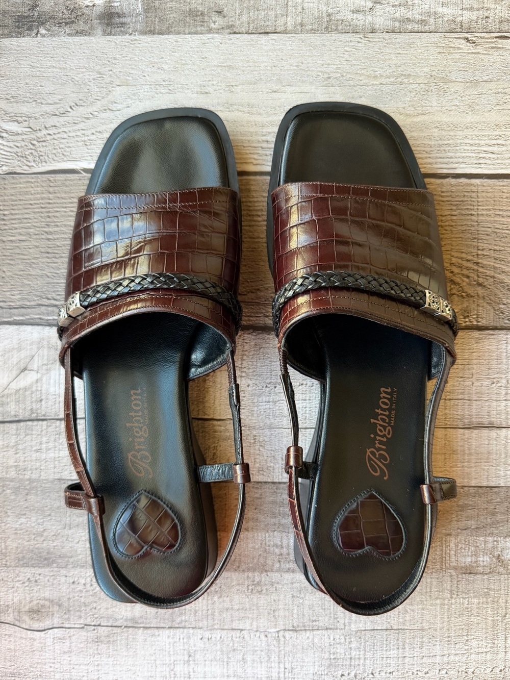 Brighton Bonnie Brown Croc Embossed Leather Slingback Sandals Women's 8M